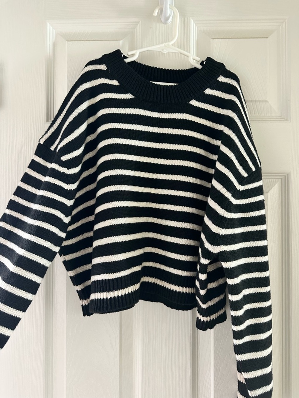 Elodie Black and White Striped Crewneck Sweater